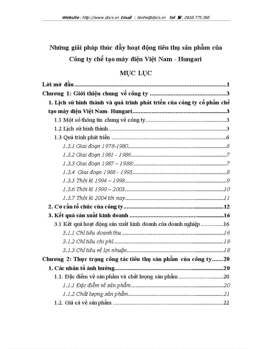 Những giải pháp thúc đẩy hoạt động tiêu thụ sản phẩm của Công ty chế tạo máy điện Việt Nam Hungari