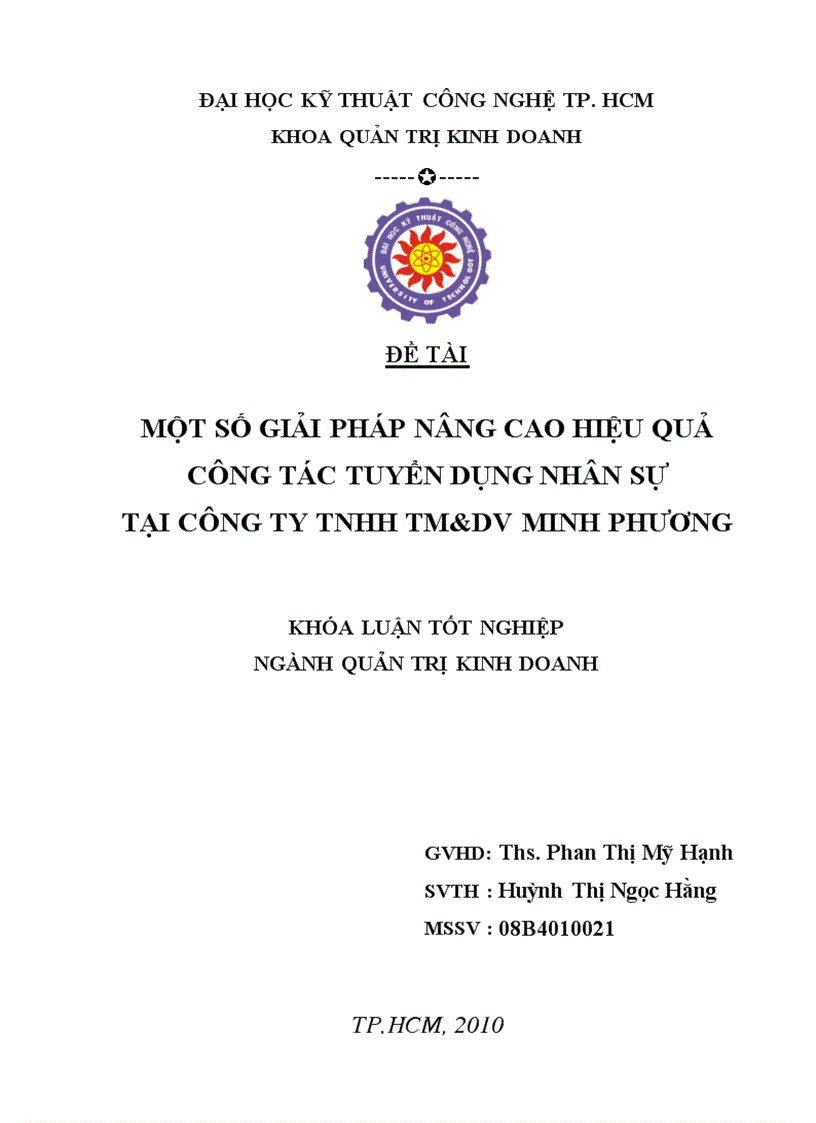 Một số giải pháp nâng cao hiệu quả công tác tuyển dụng nhân sự tại công ty TNHH TM DV Minh Phương