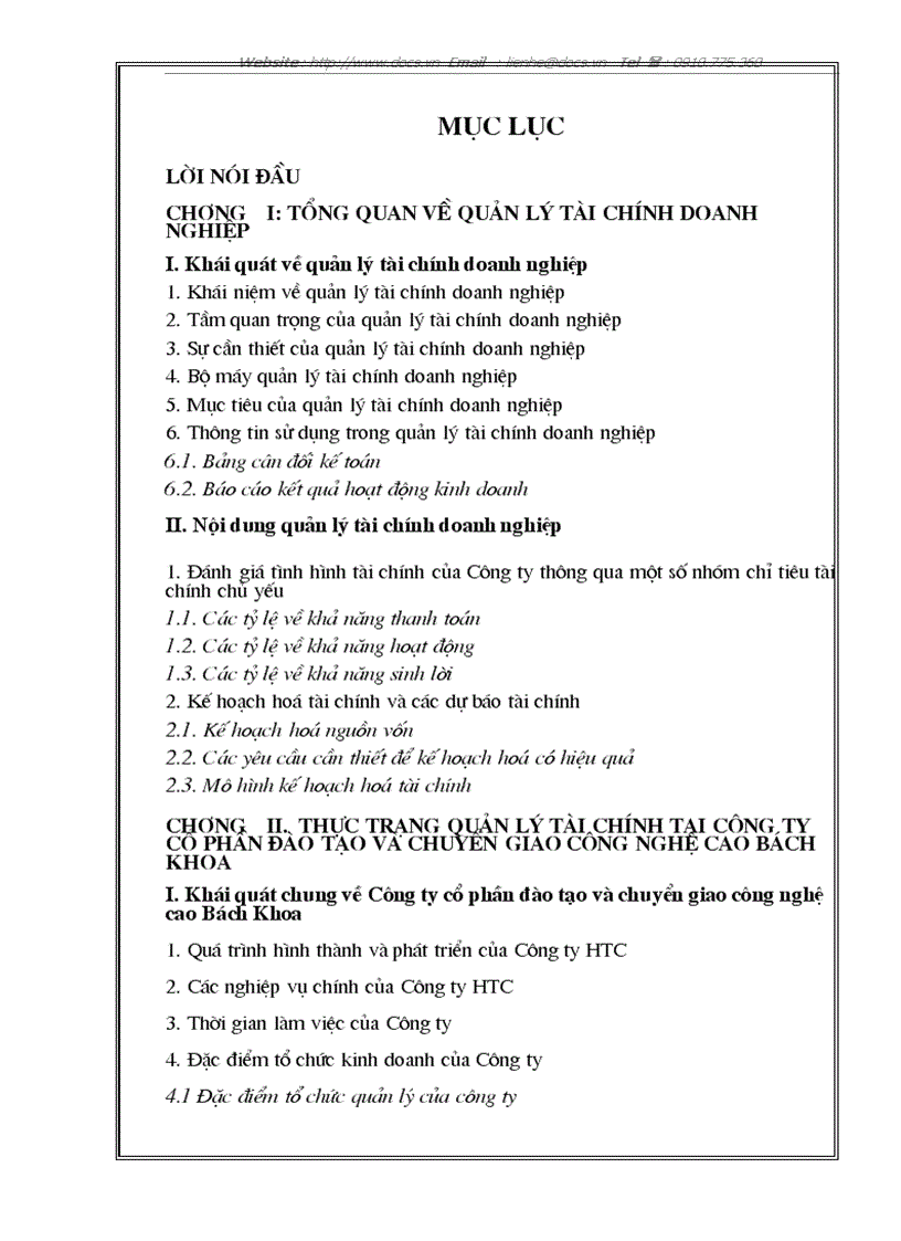 1số giải pháp nâng cao chất lượng quản lý tài chính tại C ty CP đào tạo chuyển giao công nghệ cao Bách Khoa