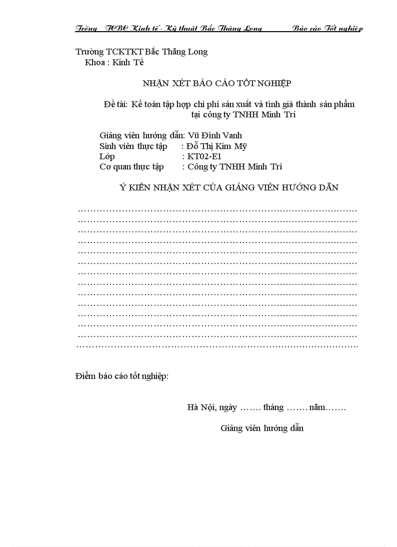 Báo cáo thực tập tại công ty TNHH Minh Trí