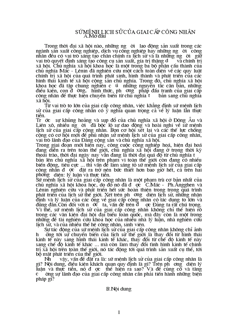 Sứ mệnh lịch sử của giai cấp công nhân