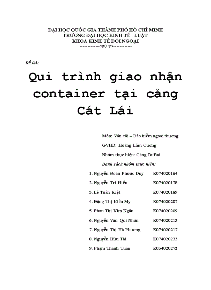 Qui trình giao nhận container tại cảng Cát Lái