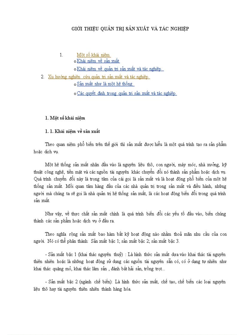 Giới thiệu quản trị sản xuất và tác nghiệp