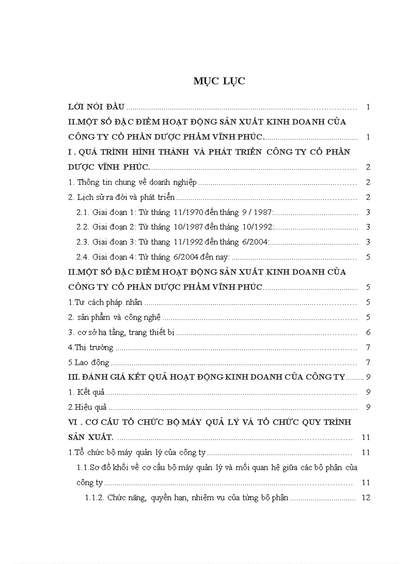 Hoạt động sản xuất kinh doanh và hoạt động quản trị của Công ty cổ phần Dược phẩm Vĩnh Phúc
