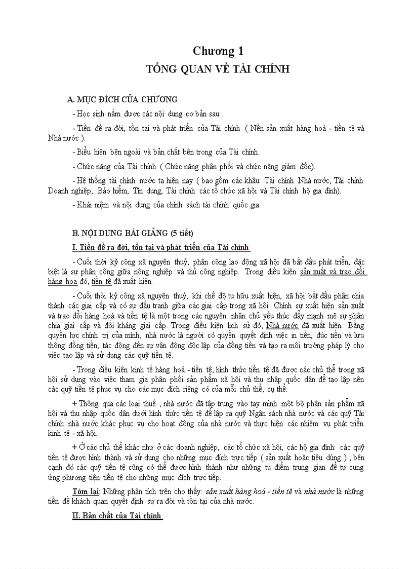 Tiền đề ra đời tồn tại và phát triển của Tài chính