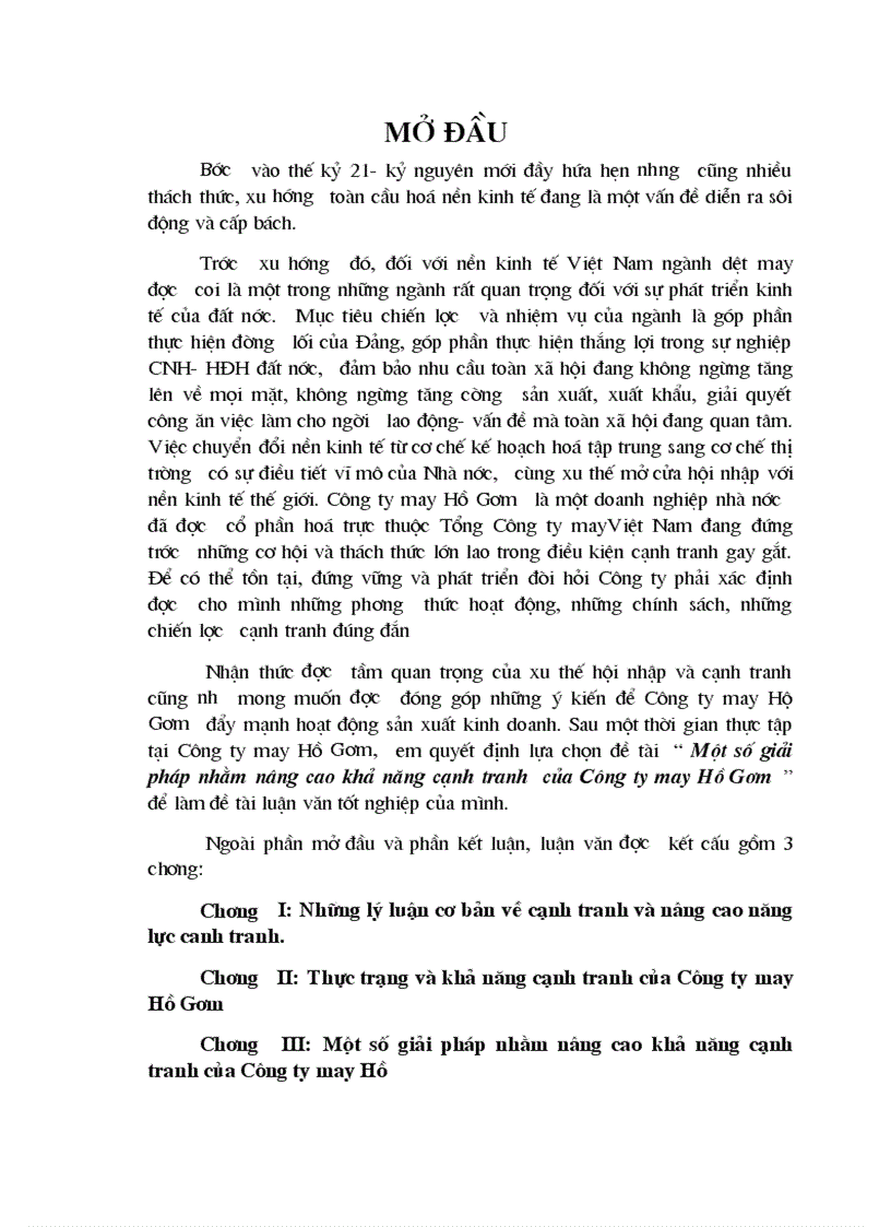 Một số giải pháp nhằm nâng cao khả năng cạnh tranh của Công ty may Hồ Gươ