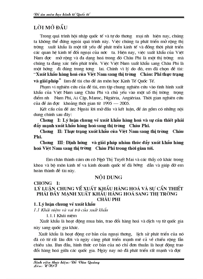 Xuất khẩu hàng hoá của Việt Nam sang thị trường Châu Phi thực trạng và giải pháp