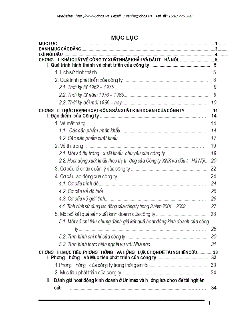 Thực trạng hoạt động SXKD của C ty XNK Đầu tư Hà Nội UNIMEX
