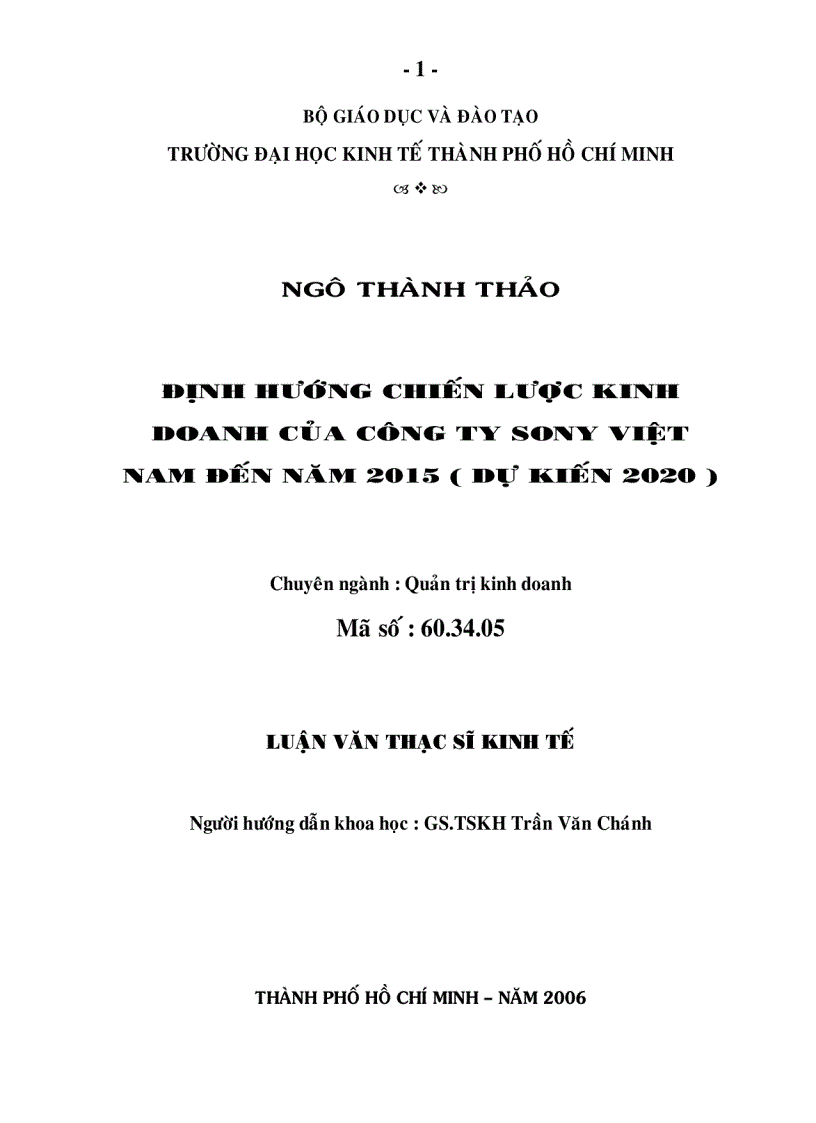Luận văn thạc sĩ Định hướng chiến lược kinh doanh của công ty sony việt nam
