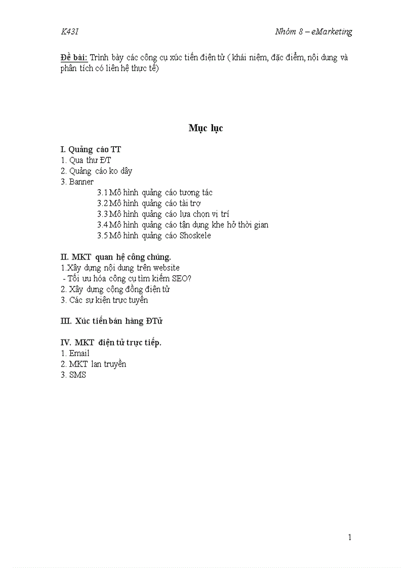 Trình bày các công cụ xúc tiến điện tử