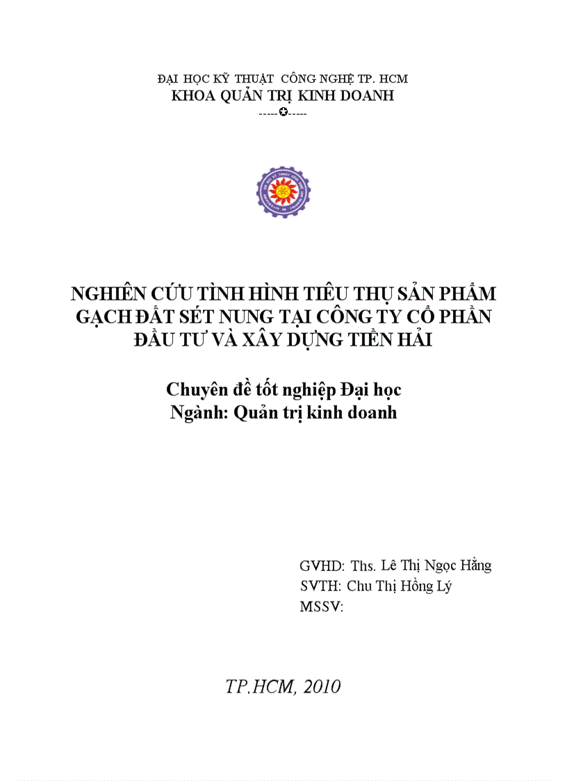 Nghiên cứu tình hình tiêu thụ sản phẩm gạch đất sét nung ở công ty cổ phần đầu tư và xây dựng Tiền Hải