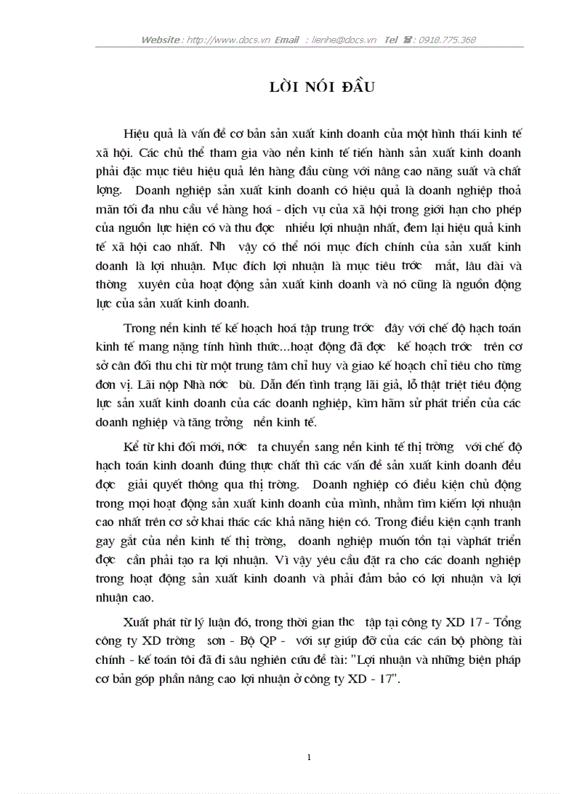 Lợi nhuận những biện pháp cơ bản góp phần nâng cao lợi nhuận ở C ty Xây dựng 17