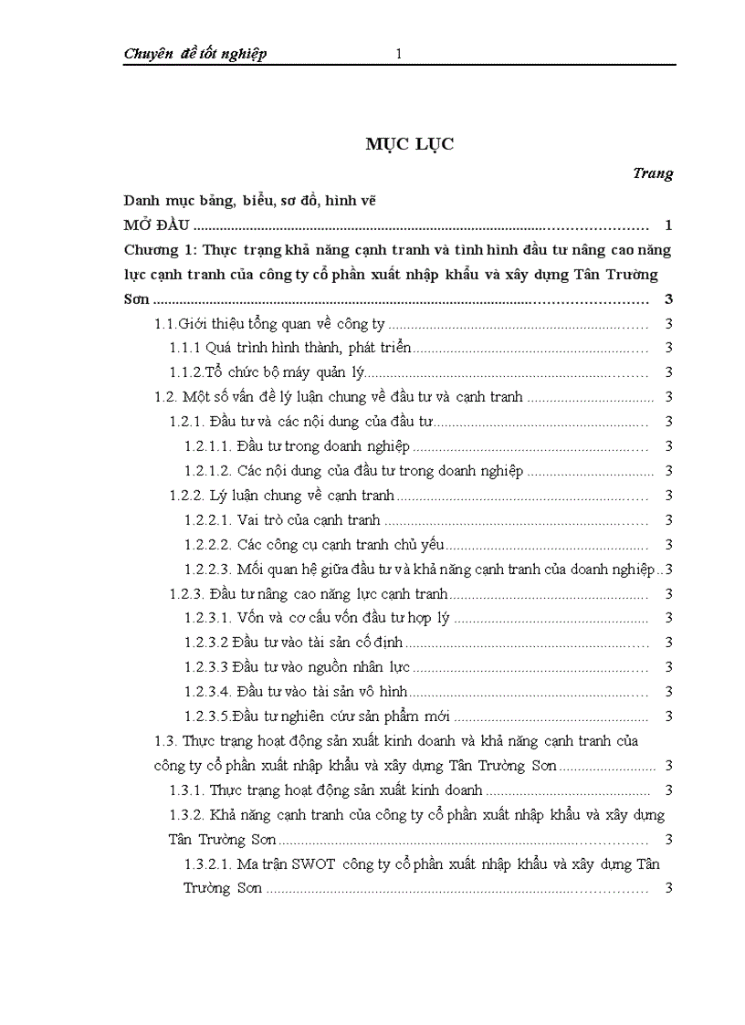 Thực trạng và giải pháp đầu tư nâng cao năng lực cạnh tranh ở công ty cổ phần xuất nhập khẩu và xây dựng Tân Trường Sơn