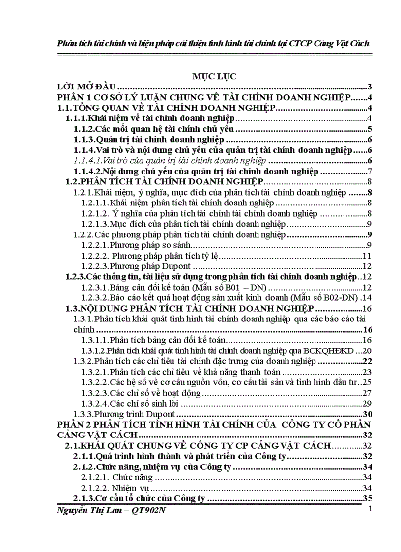 Phân tích tài chính và bịên pháp cải thiện tình tình hình tài chính tại CTCP Cảng Vật Cách