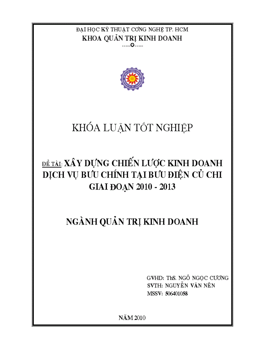 Xây dựng chiến lược kinh doanh dịch vụ bưu chính tại bưu điện Củ Chi giai đoạn 2010 2013