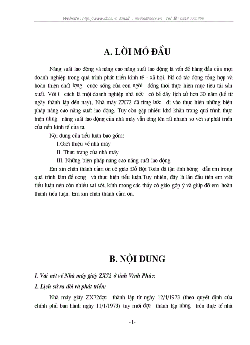 Những biện pháp nâng cao năng suất lao động tại nhà máy ZX72
