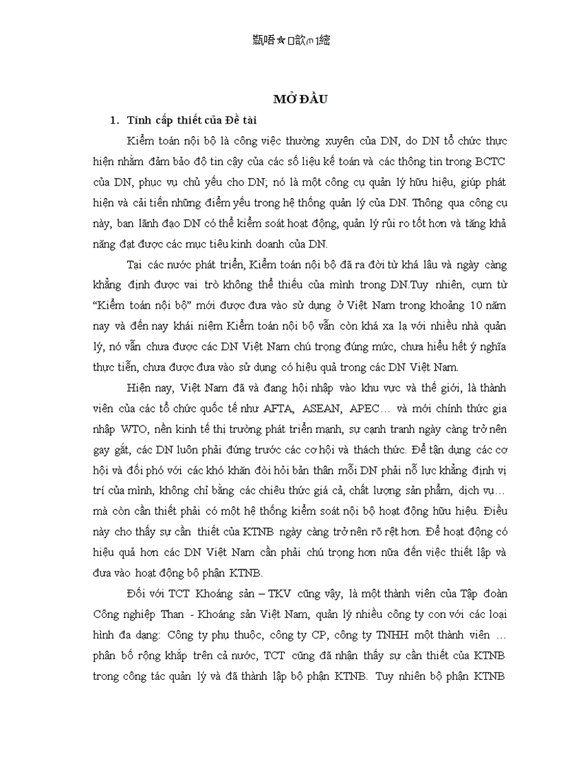 Hoàn thiện tổ chức KTNB tại TCT Khoáng sản TKV