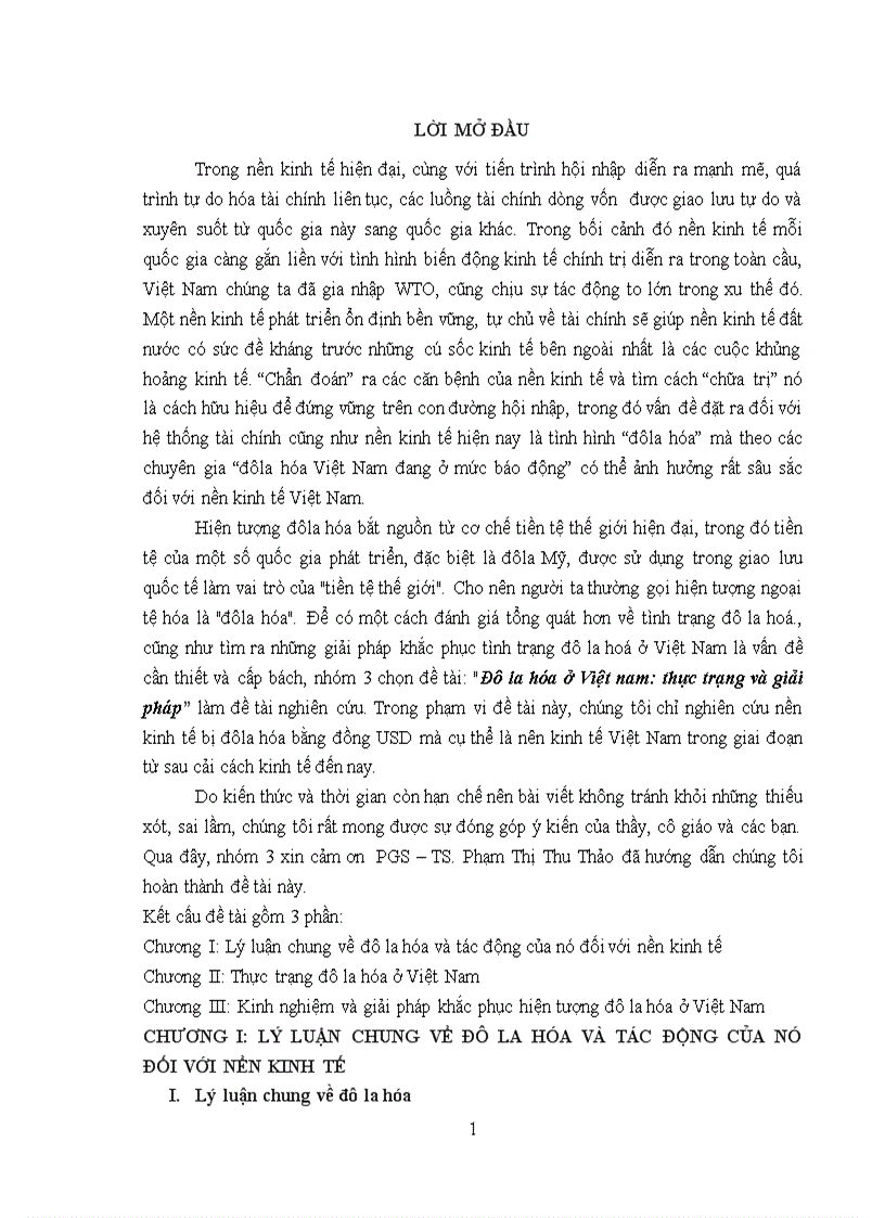 Đô la hóa ở Việt nam thực trạng và giải pháp