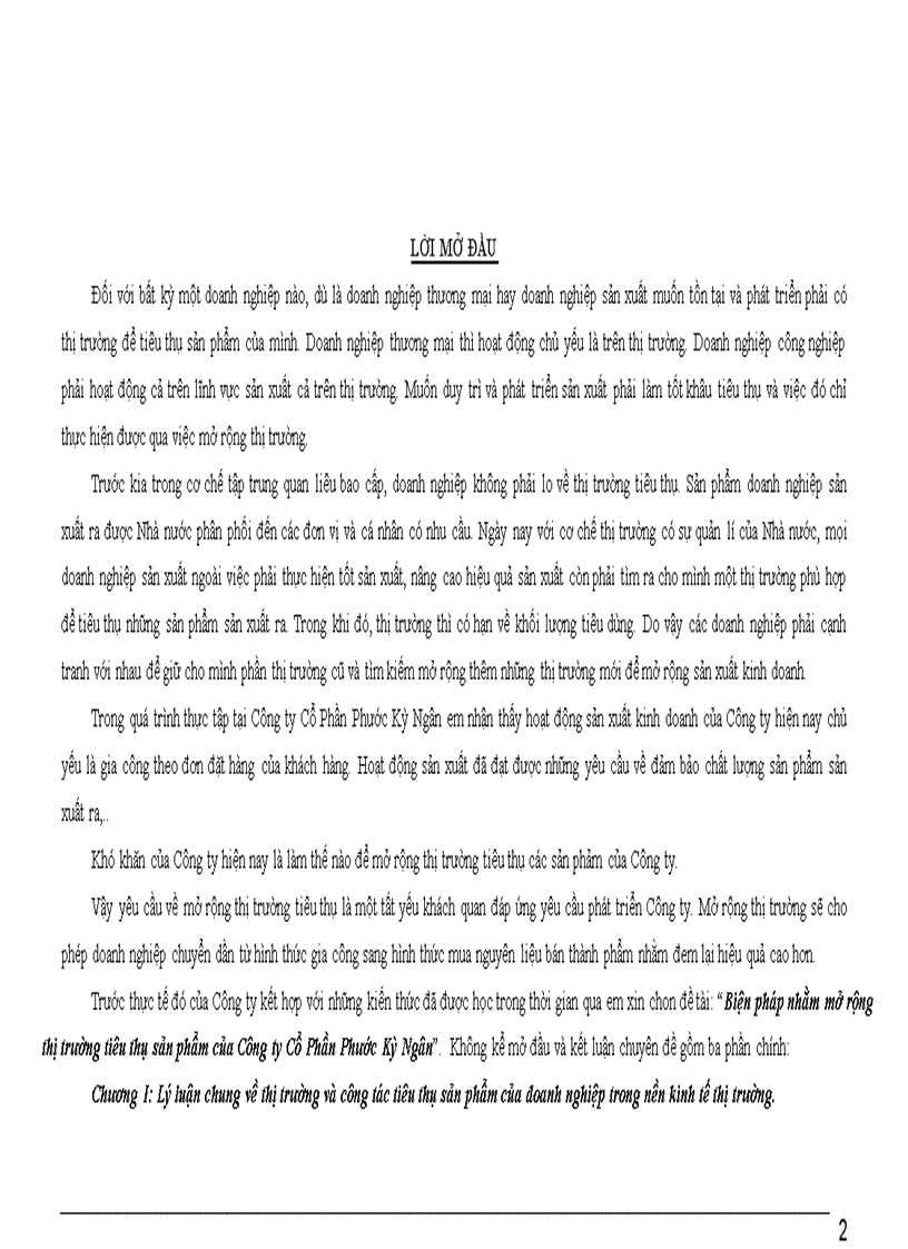 Biện pháp nhằm mở rộng thị trường tiêu thụ sản phẩm của Công ty Cổ Phần Phước Kỳ Ngân
