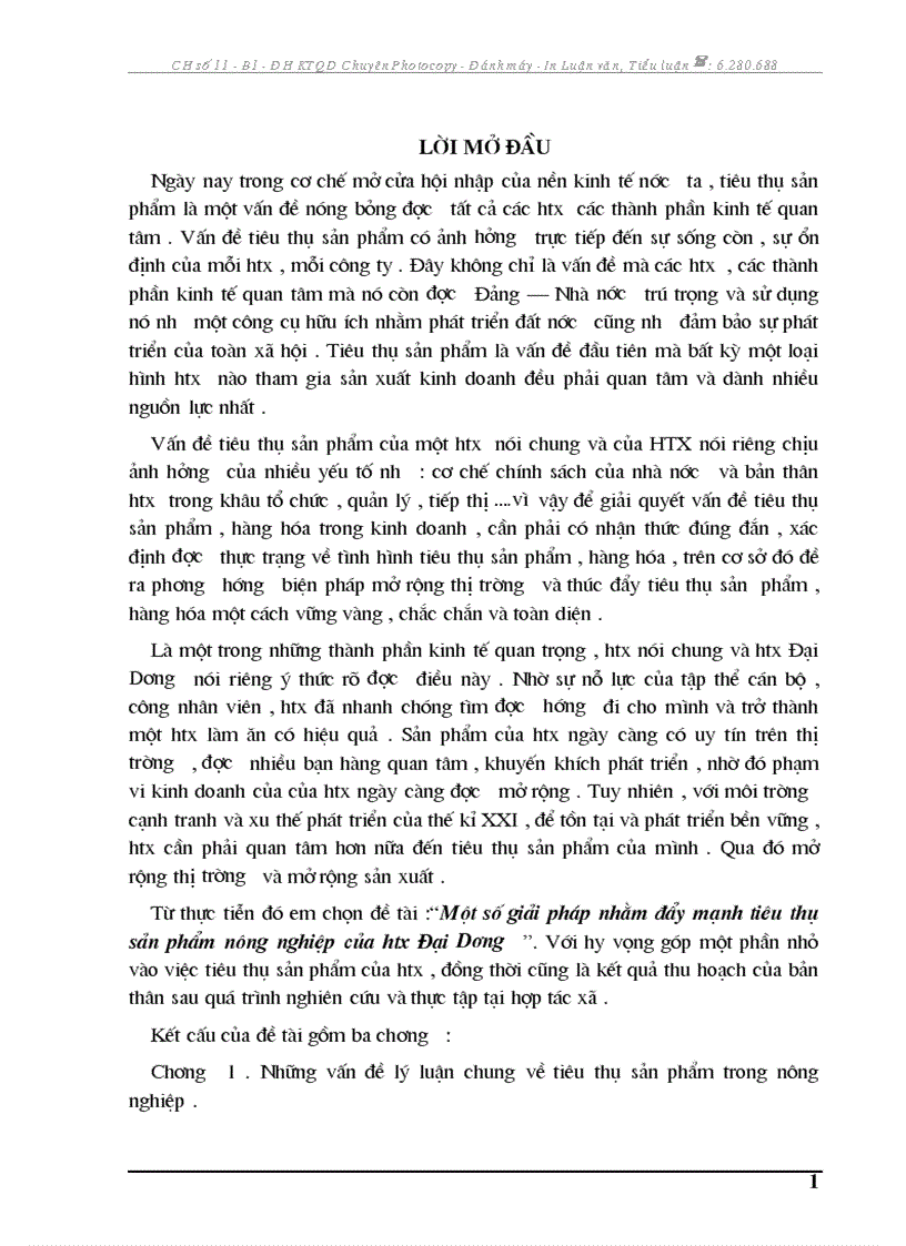 Một số giải pháp nhằm đẩy mạnh tiêu thụ sản phẩm nông nghiệp của htx Đại Dương