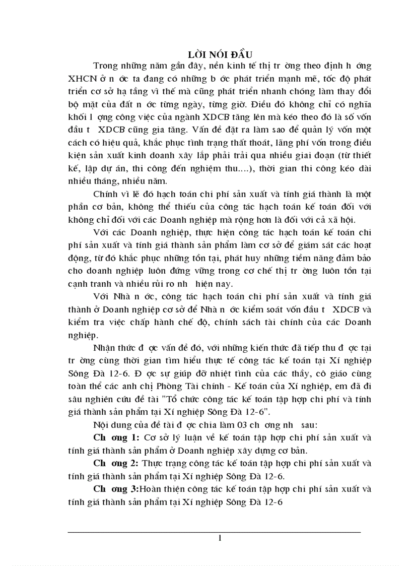 Tổ chức công tác kế toán tập hợp chi phí và tính giá thành sản phẩm tại Xí nghiệp Sông Đà 12 6