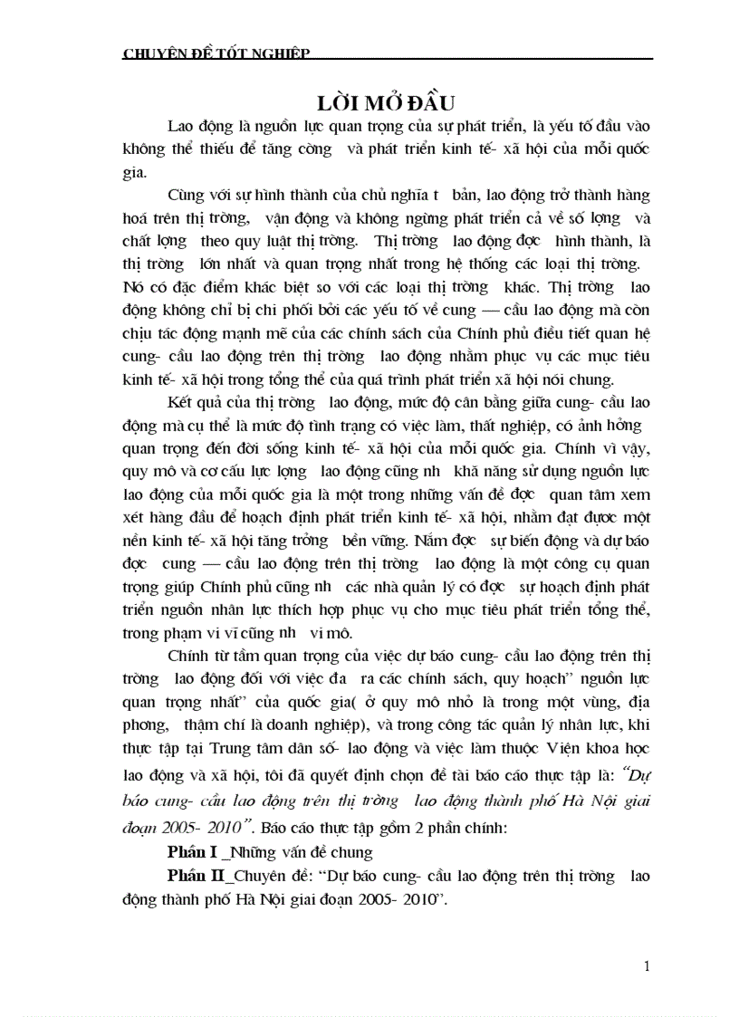Dự báo cung cầu lao động trên thị trường lao động thành phố Hà Nội giai đoạn 2005 2010
