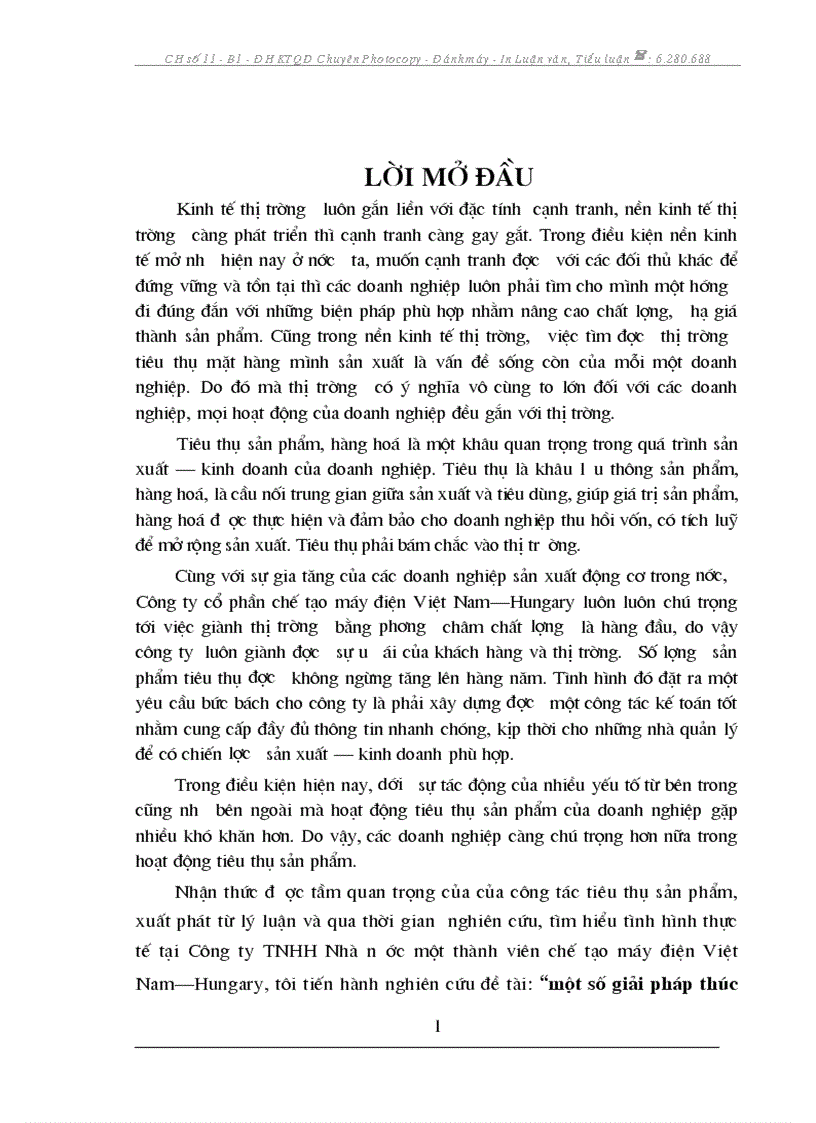 Một số giải pháp thúc đẩy hoạt động tiêu thụ sản phẩm tại Công ty cổ phần động cơ điện Việt Nam Hungary