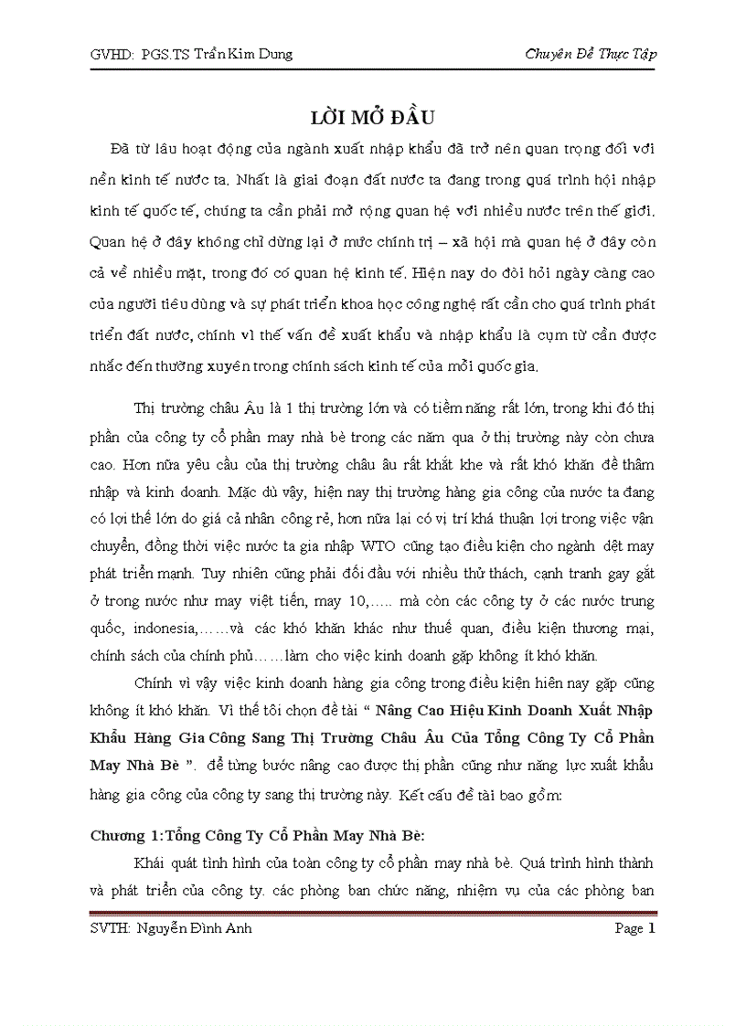Nâng Cao Hiệu Kinh Doanh Xuất Nhập Khẩu Hàng Gia Công Sang Thị Trường Châu Âu Của Tổng Công Ty Cổ Phần May Nhà Bè