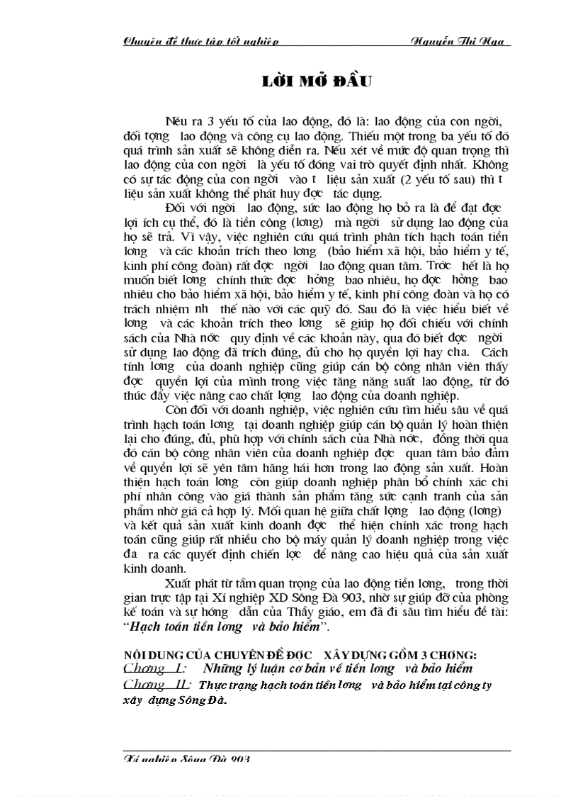 Hạch toán tiền lương và bảo hiểm công ty xây dựng Sông Đà