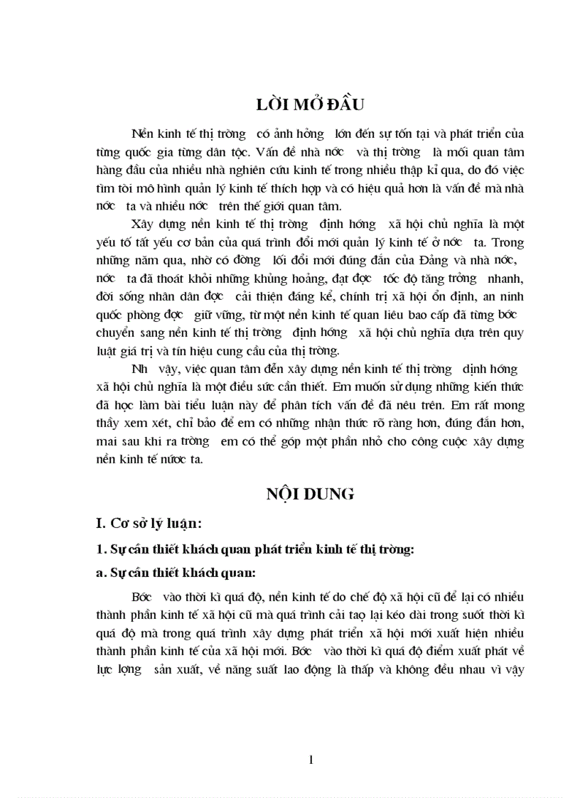 Sự cần thiết khách quan phát triển kinh tế thị trường