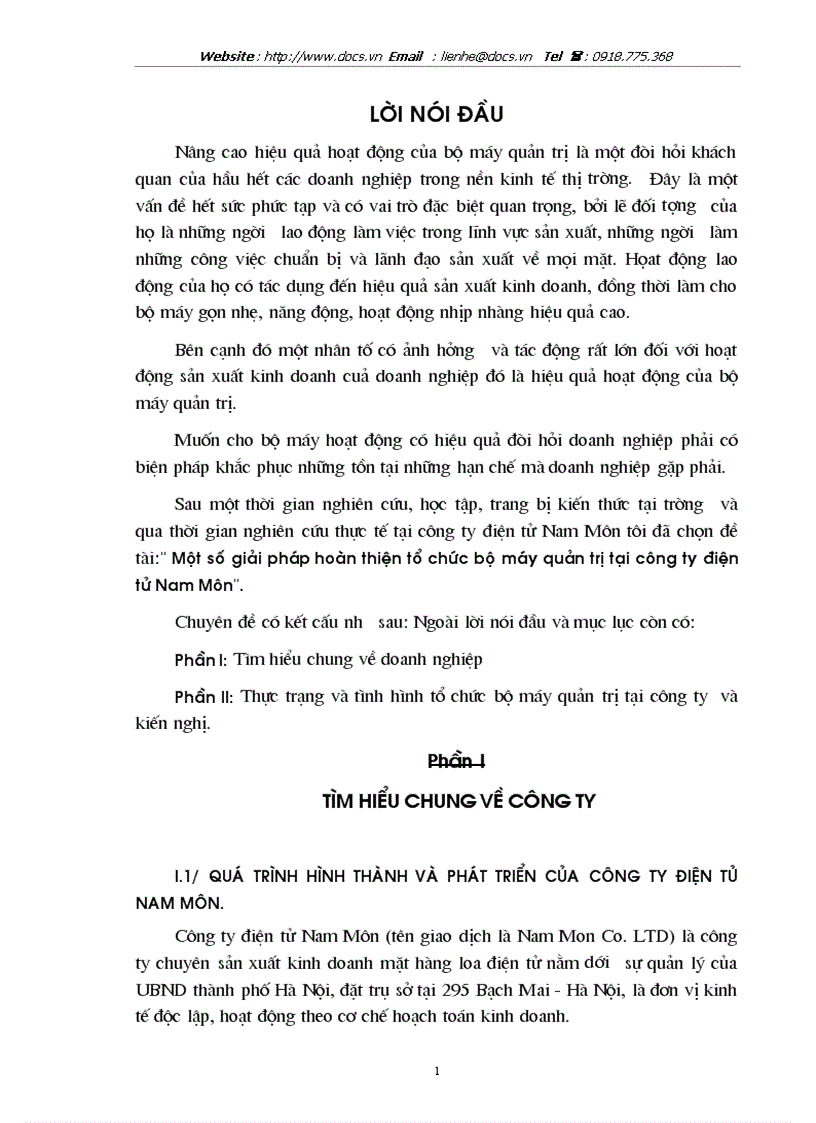 Một số giải pháp hoàn thiện tổ chức bộ máy quản trị tại công ty điện tử Nam Môn