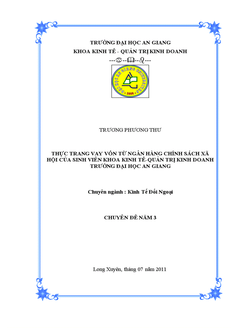 Thực trang vay vốn từ ngân hàng chính sách xã hội của sinh viên khoa kinh tế quản trị kinh doanh trường đại học an giang