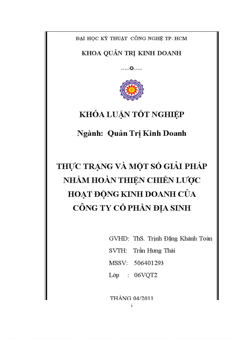 Thực trạng và một số giải pháp nhằm hoàn thiện chiến lược hoạt động kinh doanh của công ty cổ phần Địa Sinh