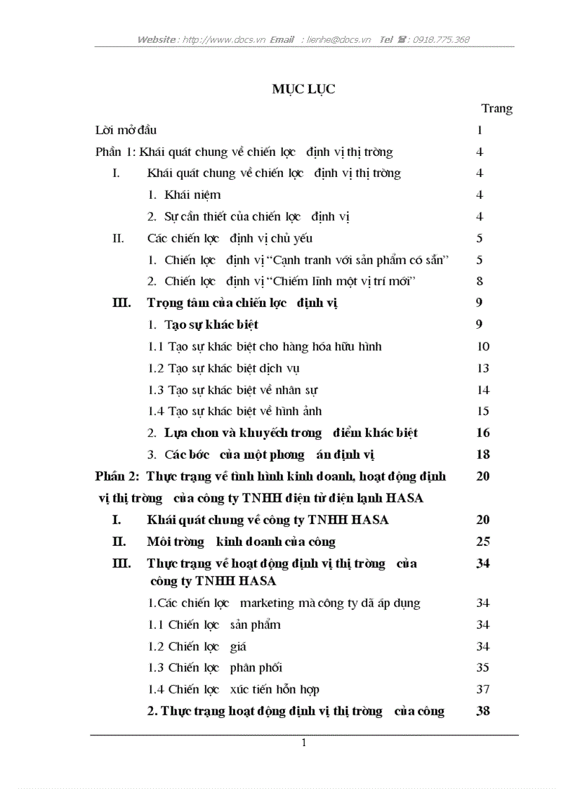 Xây dựng chiến lược định vị thị trường cho các sản phẩm điện tử điện lạnh của C ty TNHH HASA