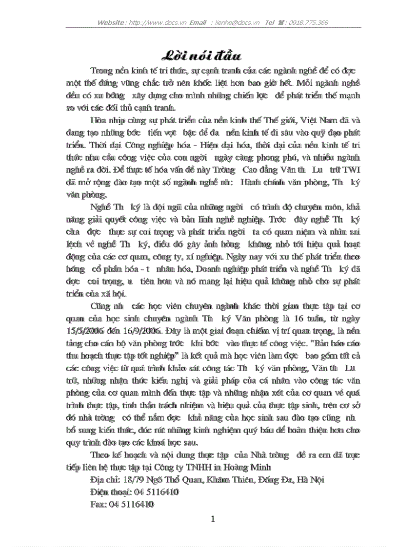 Nghiệp vụ Thư ký văn phòng của C ty TNHH in Hoàng Minh