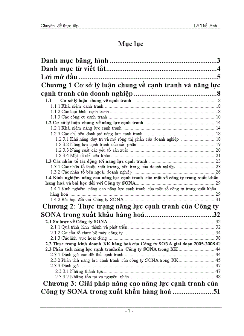 Nâng cao năng lực cạnh tranh của Công ty cung ứng nhân lực quốc tế và thương mại SONA trong xuất khẩu hàng hoá