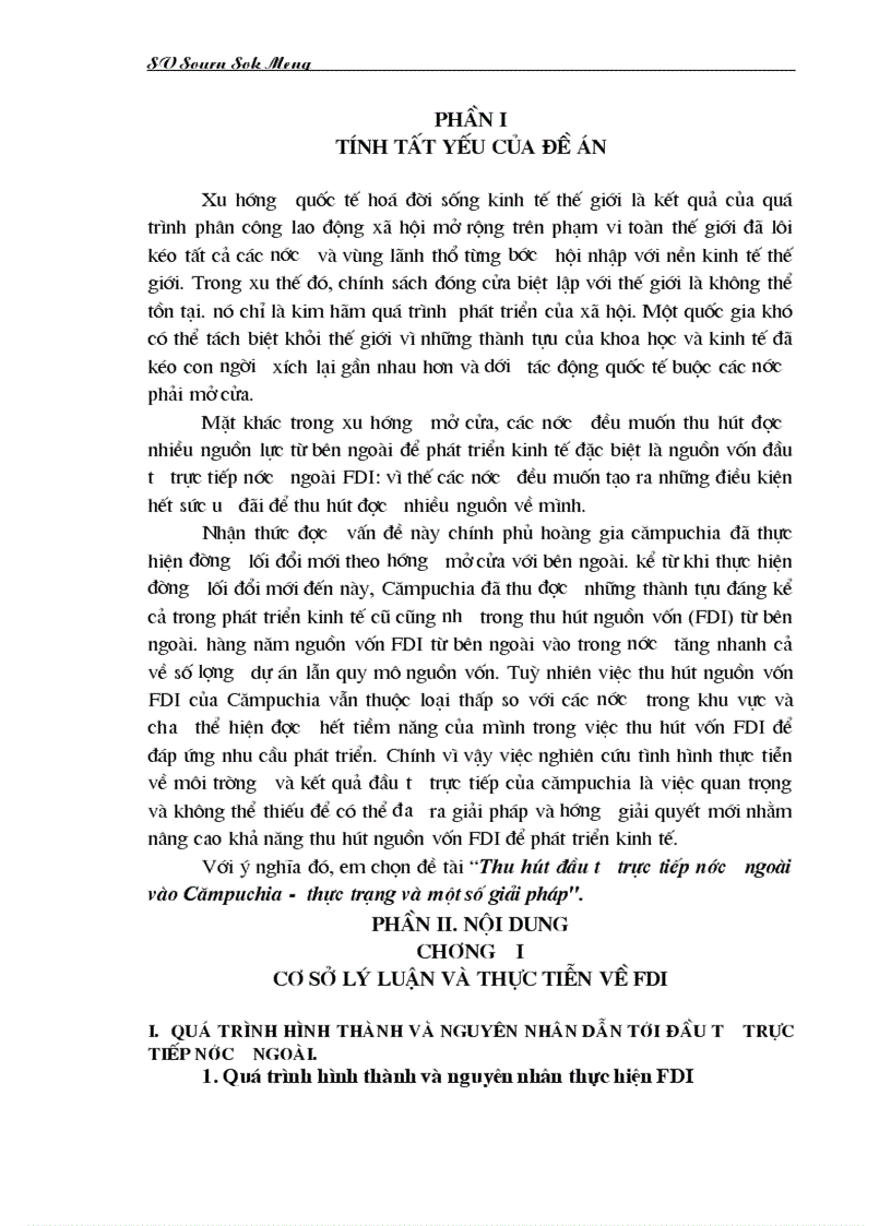 Thu hút đầu tư trực tiếp nước ngoài vào Cămpuchia thực trạng và một số giải pháp