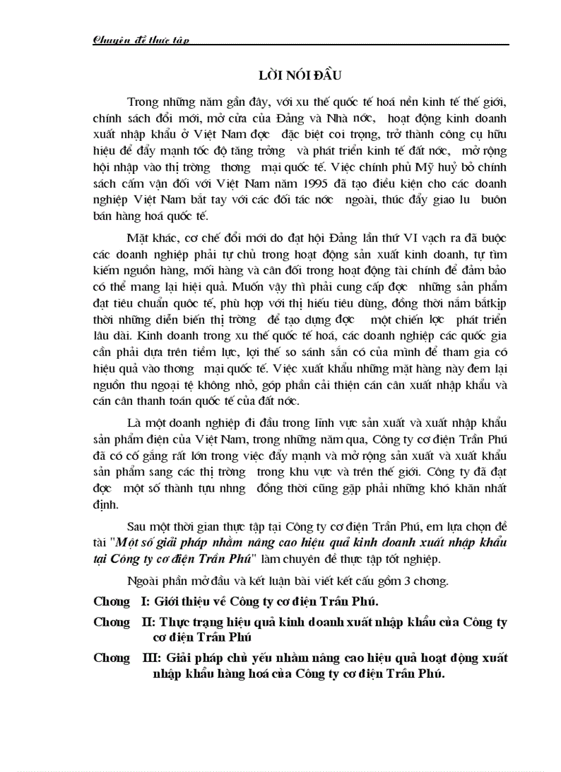 Giải pháp chủ yếu nhằm nâng cao hiệu quả hoạt động xuất nhập khẩu hàng hoá của công ty cơ điện trần phú