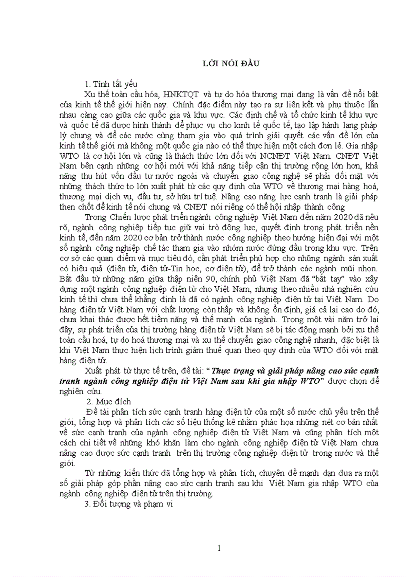 Thực trạng và giải pháp nâng cao sức cạnh tranh ngành công nghiệp điện tử Việt Nam sau khi gia nhập WTO