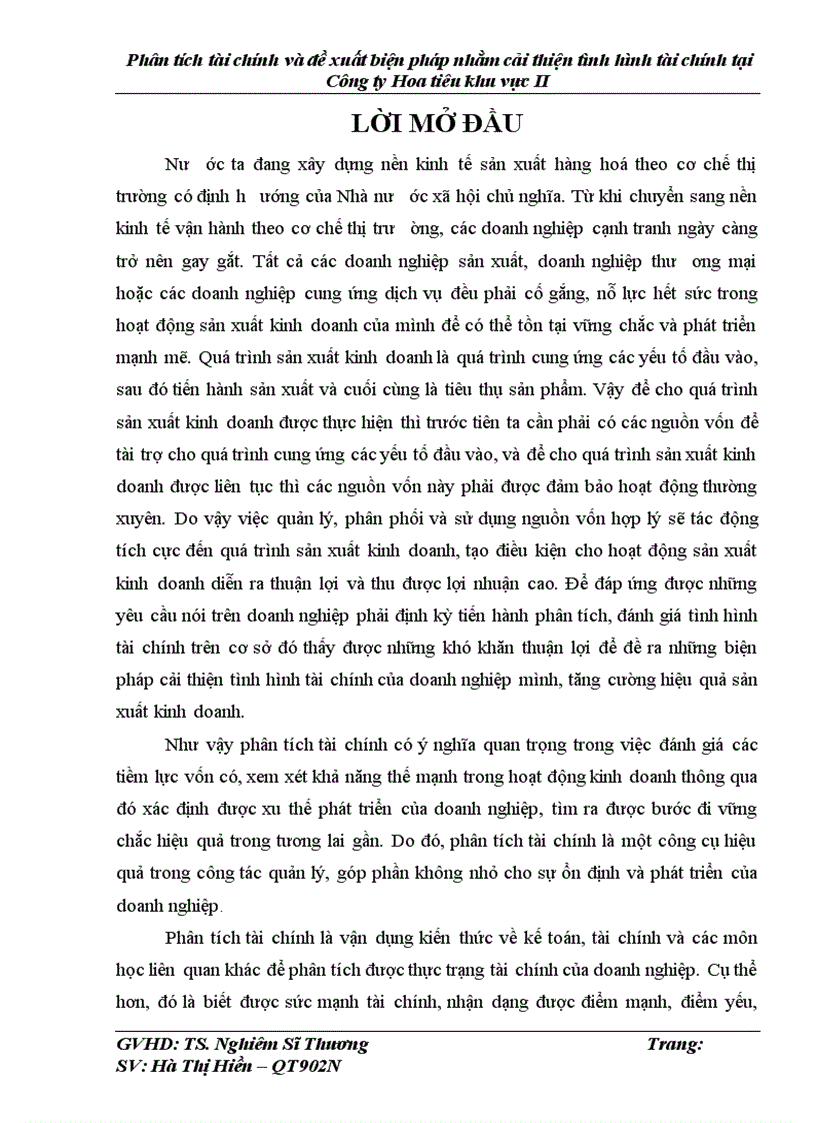 Phân tích tài chính và đề xuất biện pháp nhằm cải thiện tình hình tài chính tại Công ty Hoa tiêu khu vực II