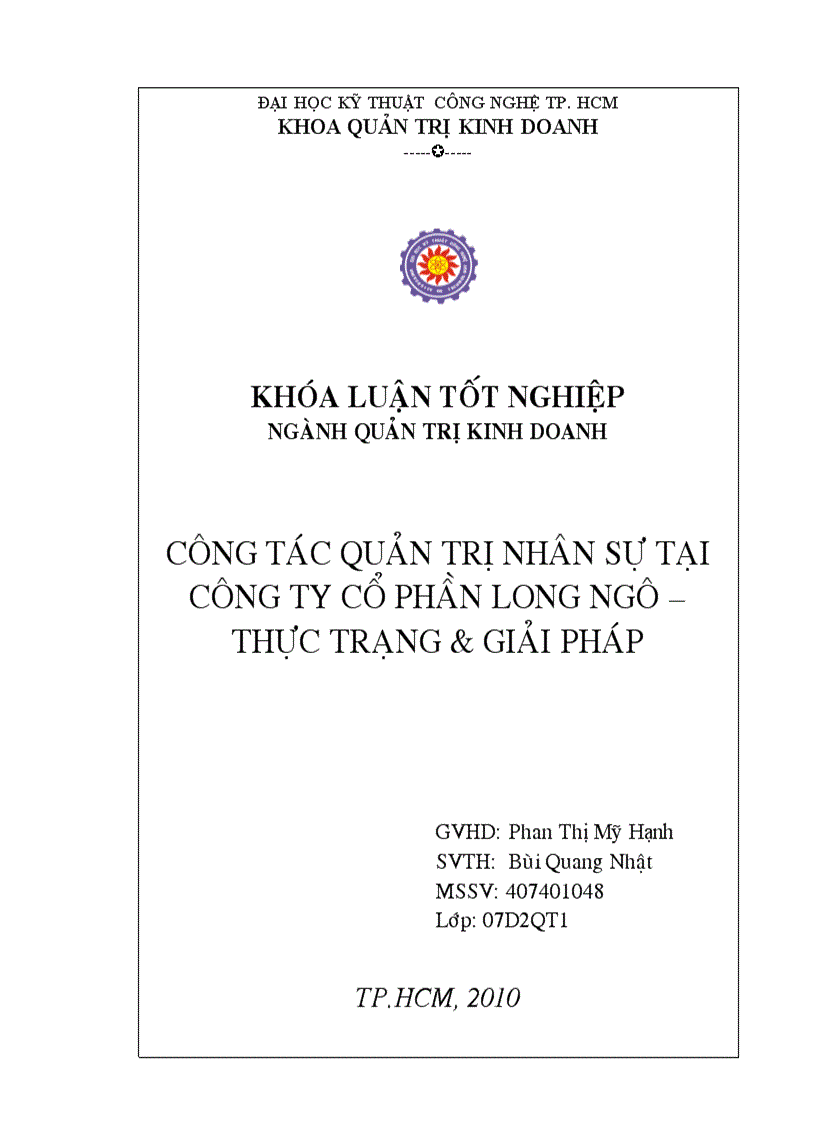 Công tác quản trị nhân sự tại công ty cổ phần long ngô thực trạng giải pháp