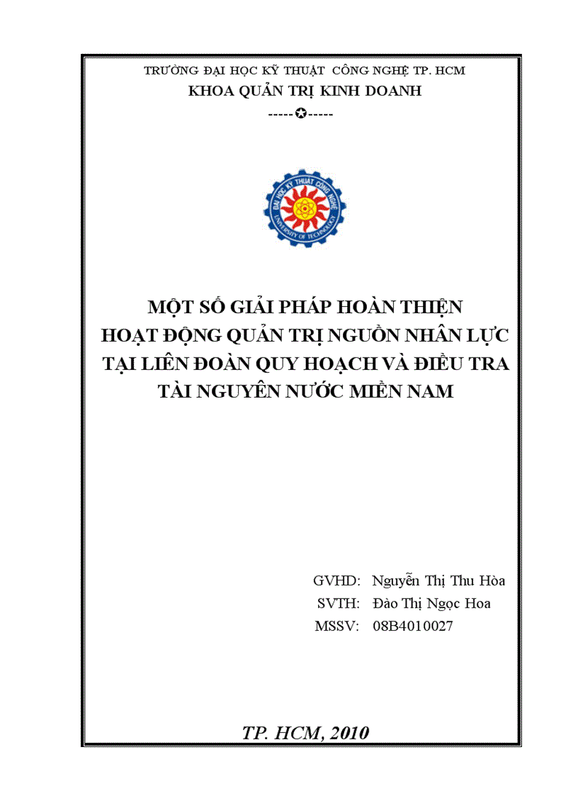 Một số giải pháp hoàn thiện hoạt động quản trị nguồn nhân lực tại Liên đoàn Quy hoạch và Điều tra tài nguyên nước miền Nam