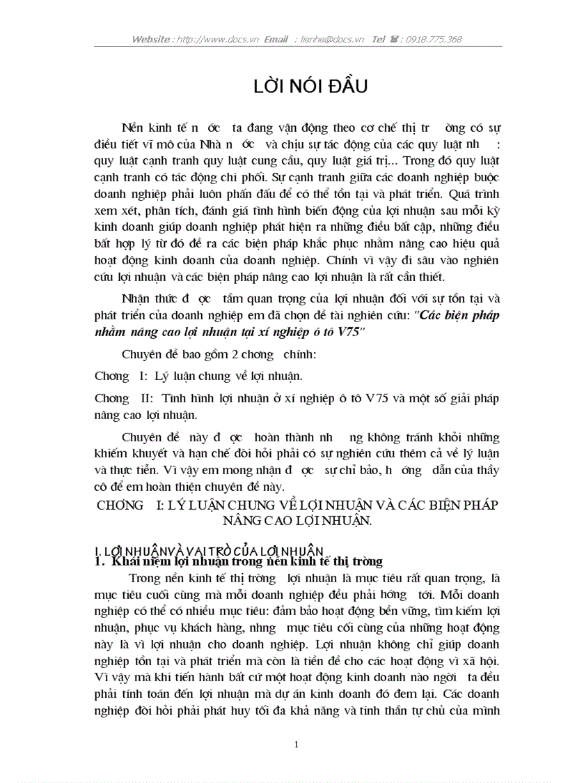 Các biện pháp nhằm nâng cao lợi nhuận tại xí nghiệp ô tô V75
