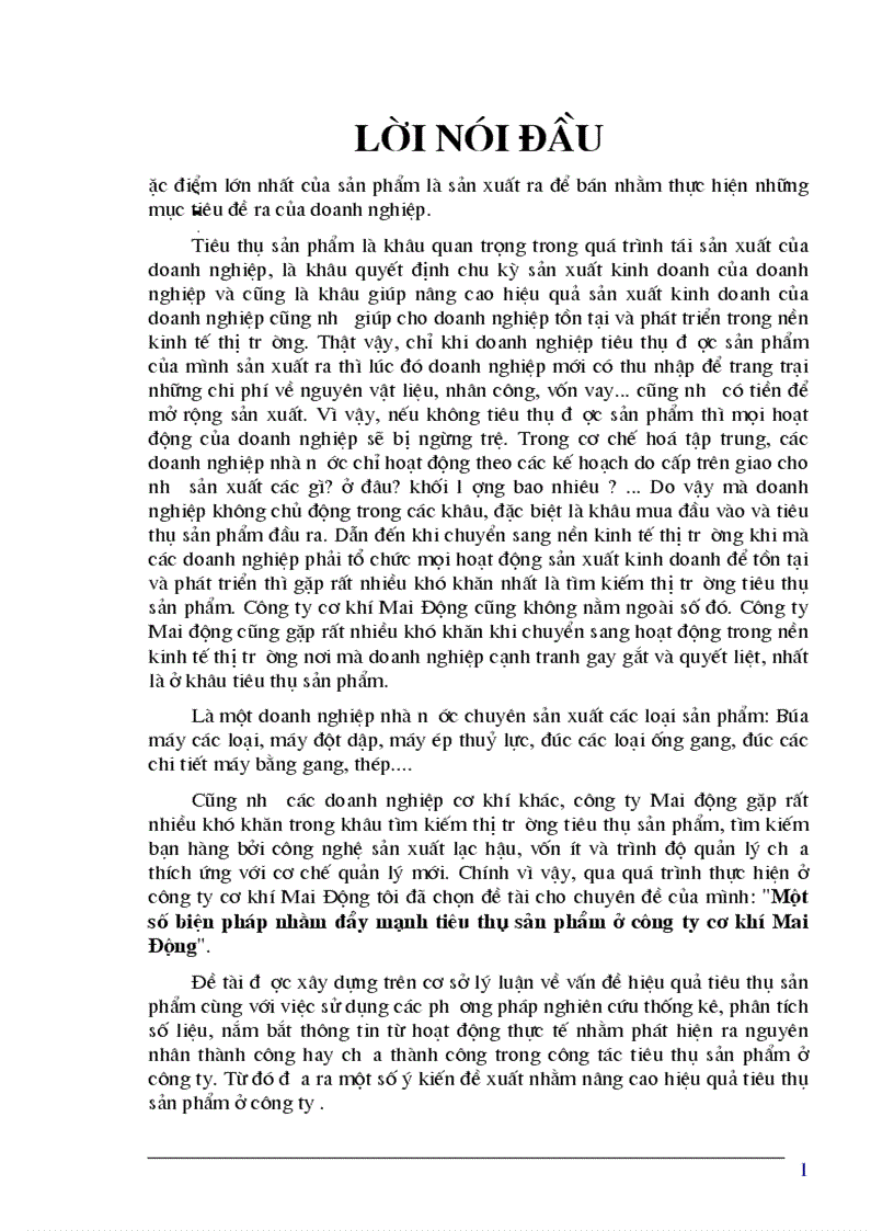 Một số biện pháp nhằm đẩy mạnh tiêu thụ sản phẩm ở công ty cơ khí Mai Động