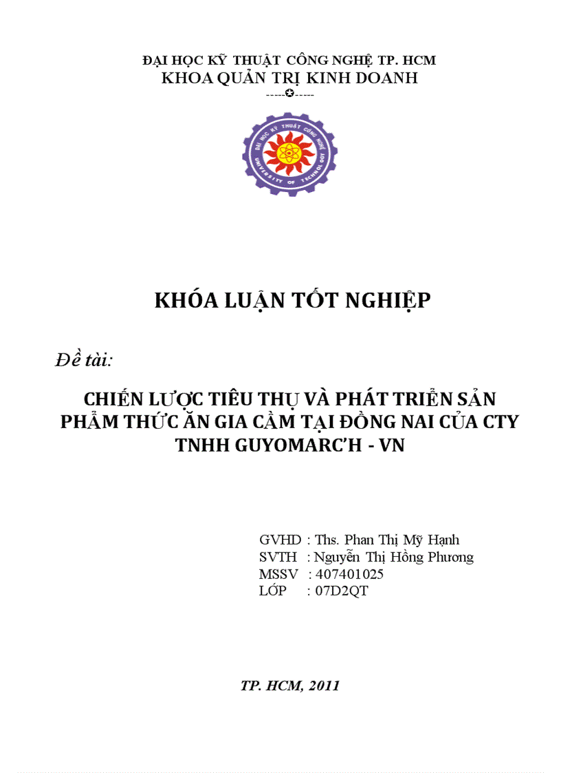 Chiến lược tiêu thụ và phát triển sản phẩm thức ăn gia cầm tại đồng nai của công ty tnhh guyomarc h vn