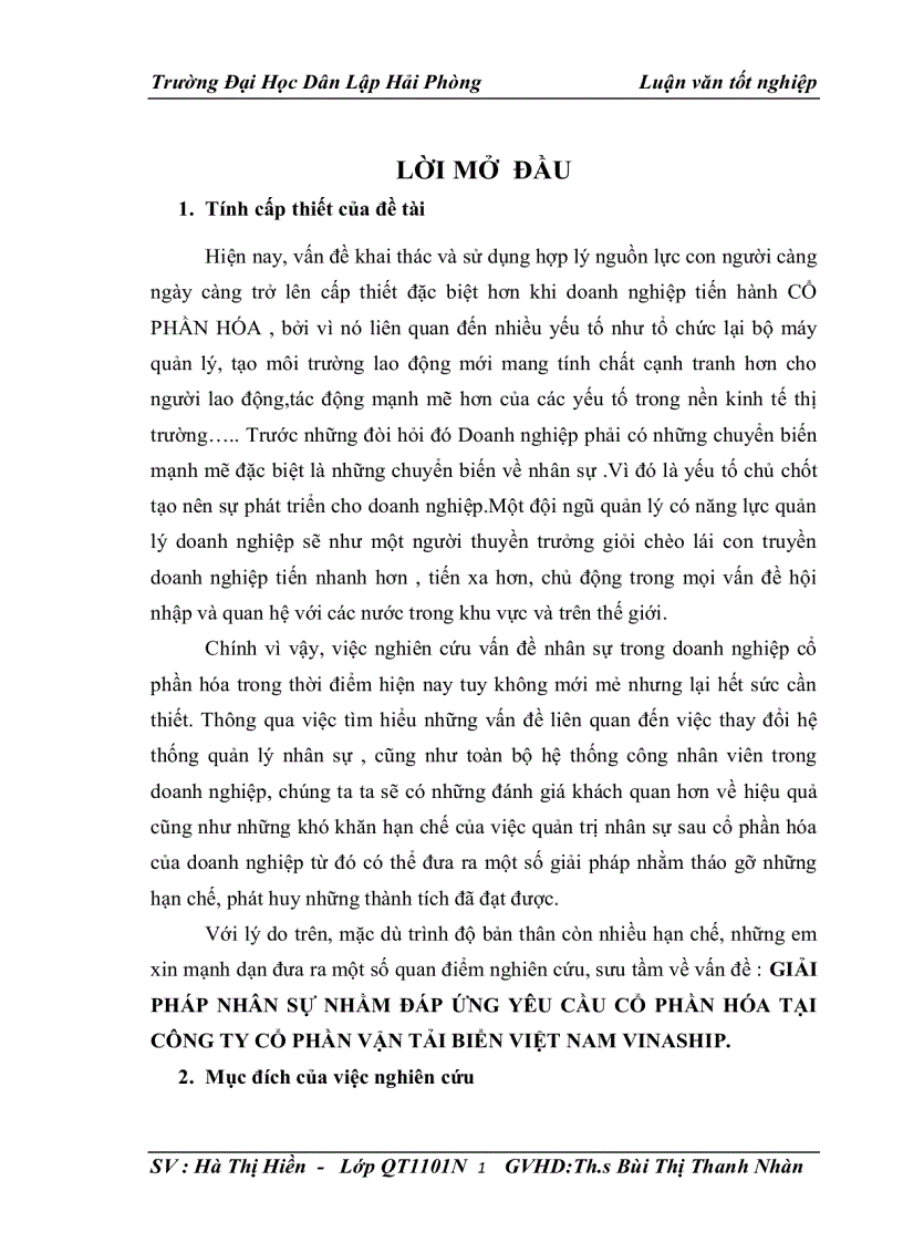 Giải pháp nhân sự nhằm đáp ứng yêu cầu cổ phần hóa tại công ty cổ phần vận tải biển việt nam vinaship