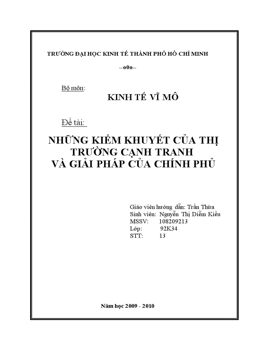 Những khiếm khuyết của thị trường cạnh tranh và giải pháp của chính phủ