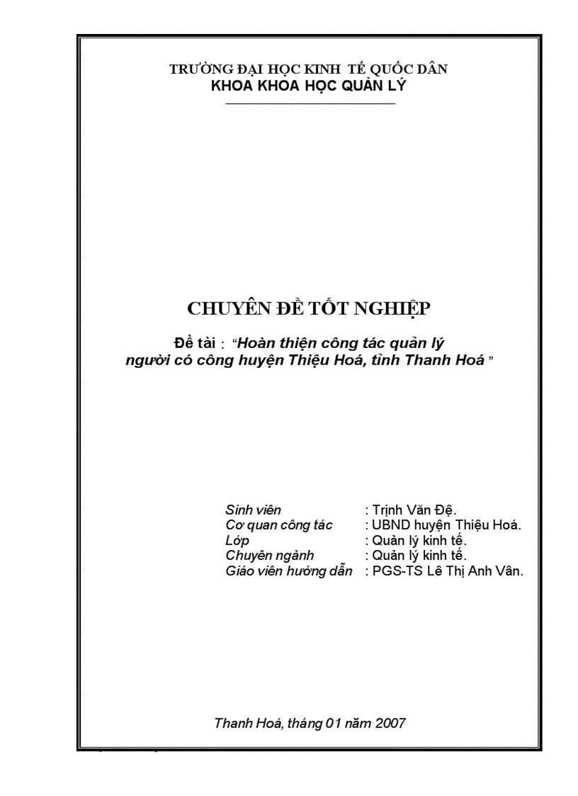 Giải pháp đổi mới công tác quản lý Người có công trên địa bàn huyện Thiệu Hoá tỉnh Thanh Hoá