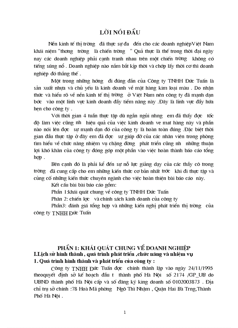 Đánh giá tổng hợp và những kiến nghị phát triển thị trường của công ty TNHH Đức Tuấn