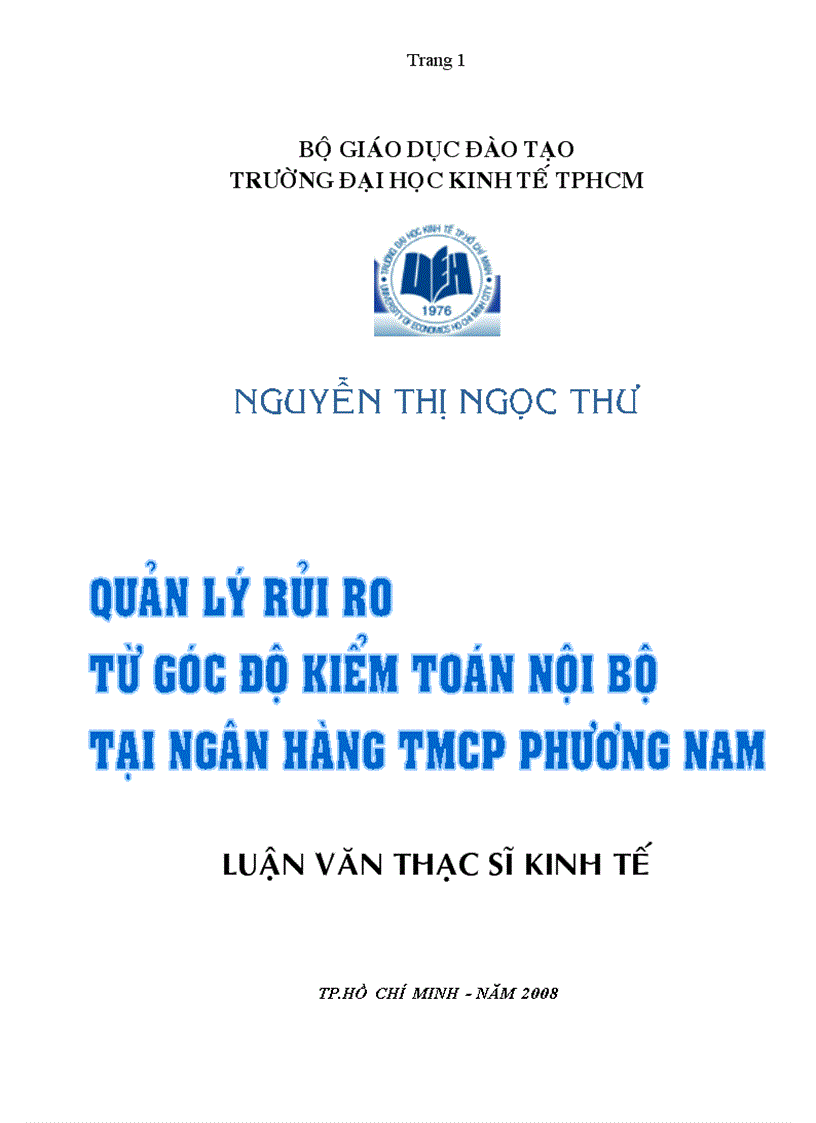 Một số giải pháp quản lý rủi ro từ góc độ kiểm toán nội bộ tại Ngân hàng TMCP Phương Nam